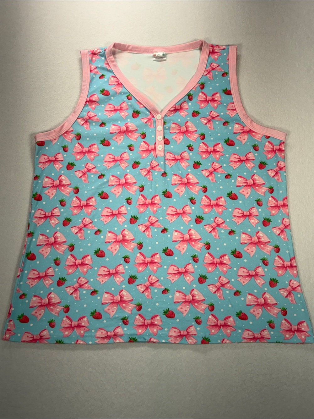 Shirley & Stone Pink Bow Print Sleeveless Top - Blue size 2X